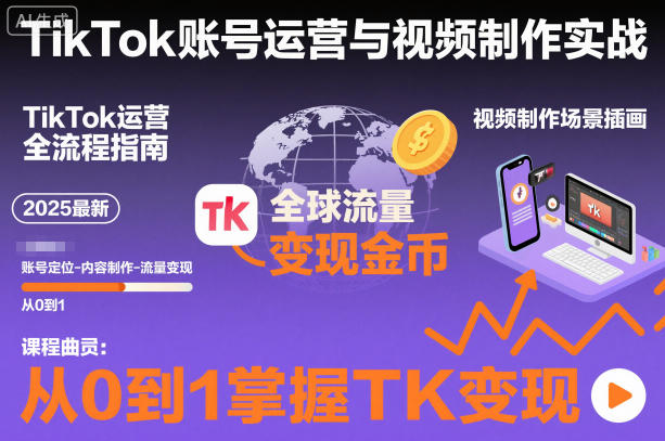 2025最新TikTok账号运营与视频制作实战全流程，从0到1掌握TK变现(含11月最新TK搬运技术)-惠声网赚