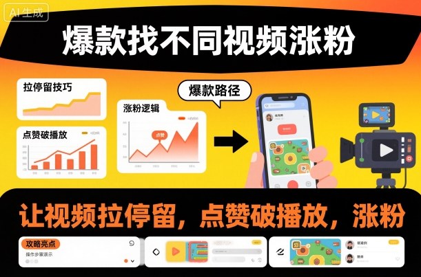 爆款找不同视频涨粉，让视频拉停留，实现点赞，破播放，涨粉-惠声网赚