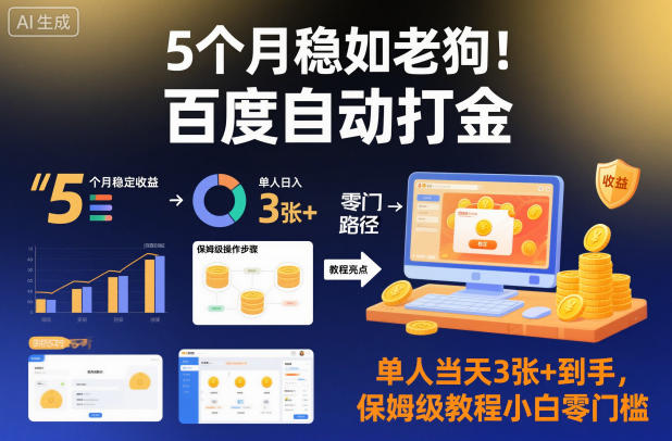 5个月稳如老狗！百度自动打金，单人当天3张+到手，保姆级教程小白零门槛【揭秘】-惠声网赚