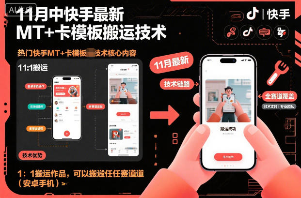 11月中快手最新MT+卡模板搬运技术，1：1搬运作品，可以搬运任何赛道(安卓手机)-惠声网赚