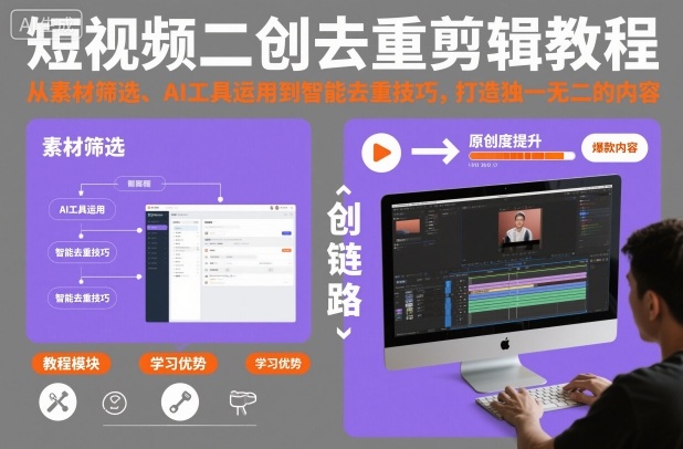 短视频二创去重剪辑教程，从素材筛选、AI工具运用到智能去重技巧，打造独一无二的内容-惠声网赚