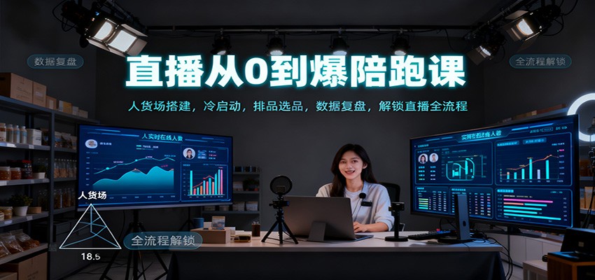 直播从0到爆陪跑课：人货场搭建，冷启动，排品选品，数据复盘，解锁直播全流程-惠声网赚