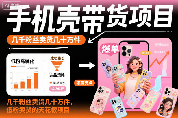 手机壳带货项目，几千粉丝卖货几十万件，短视频低粉卖货的天花板项目-惠声网赚