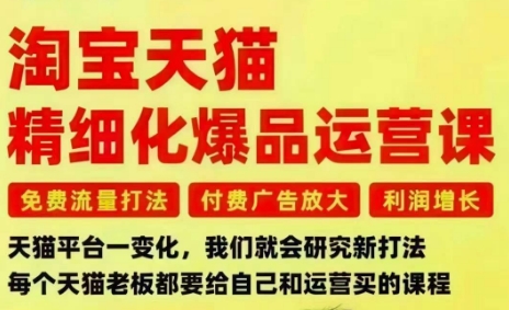 淘宝天猫精细化爆品运营课，免费流量打法-付费广告放大-利润增长-三大核心痛点，一次全部解决-惠声网赚