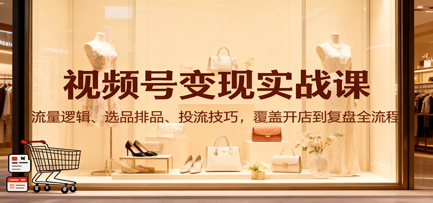 视频号变现实战课：流量逻辑、选品排品、投流技巧，覆盖开店到复盘全流程-惠声网赚