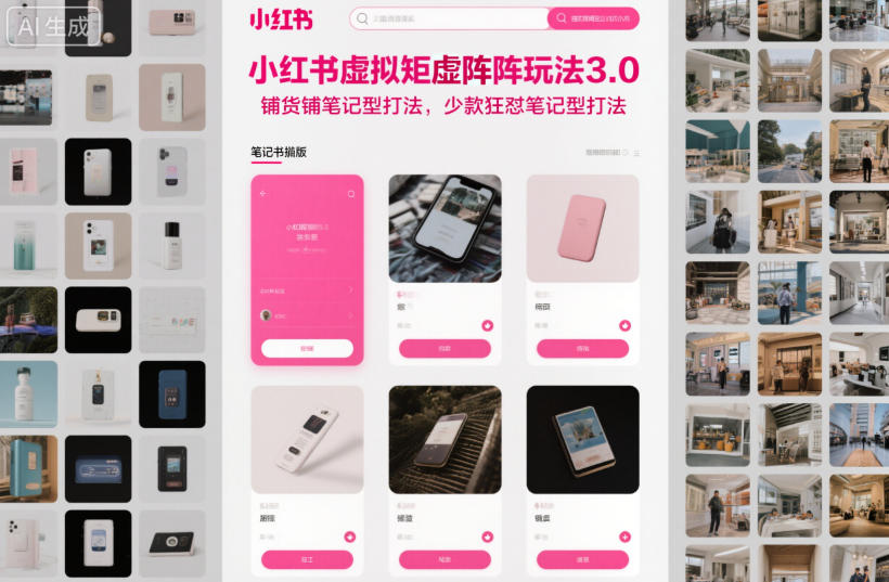 小红书虚拟矩阵玩法3.0，铺货铺笔记型打法，少款狂怼笔记型打法-惠声网赚