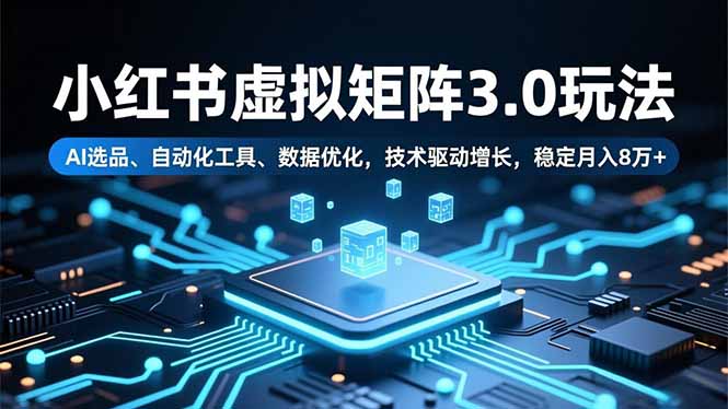 小红书虚拟矩阵3.0玩法，AI选品、自动化工具、数据优化，技术驱动增长，稳定月入8万+-惠声网赚
