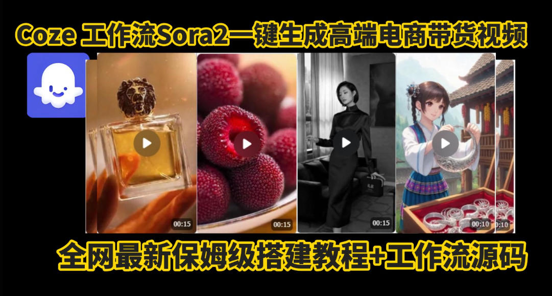 coze智能体sora2一键生成电商带货高端视频工作流保姆级拆解教程，无需剪辑，无需拍摄-惠声网赚