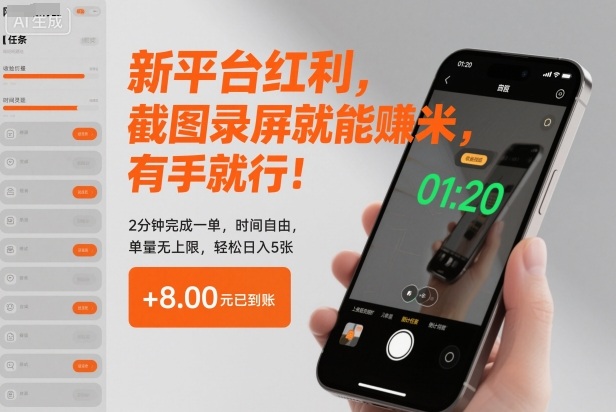 新平台红利，截图录屏就能賺米，有手就行！2分钟完成一单，时间自由，单量无上限，轻松日入5张【揭秘】-惠声网赚