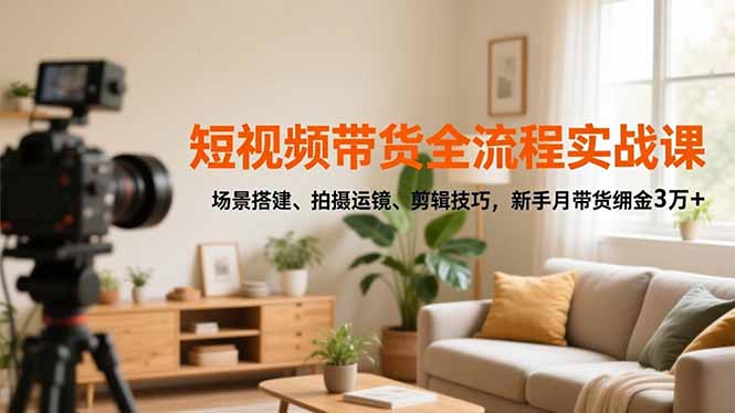 短视频带货全流程实战课，场景搭建、拍摄运镜、剪辑技巧，新手月带货佣金3万+-惠声网赚