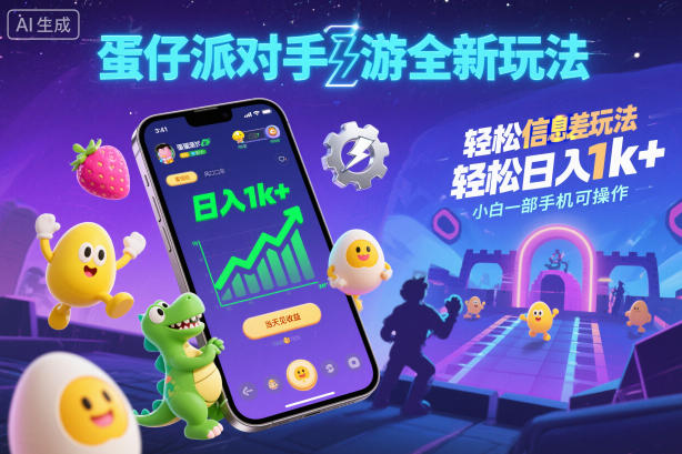 蛋仔派对手游全新玩法，轻松日入1k+，风口信息差玩法，当天见收益，小白一部手机可操作-惠声网赚
