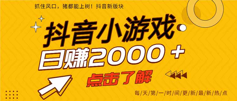 25年爆火的抖音小游戏项目，一部手机日入2000+-惠声网赚