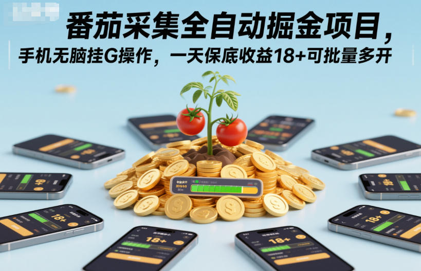 番茄采集全自动掘金项目，手机无脑挂G操作，一天保底收益18+可批量多开【揭秘】-惠声网赚