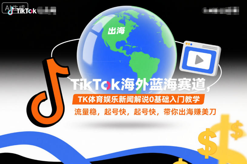 TikTok海外蓝海赛道，TK体育娱乐新闻解说0基础入门教学，流量稳，起号快，带你出海賺美刀-惠声网赚