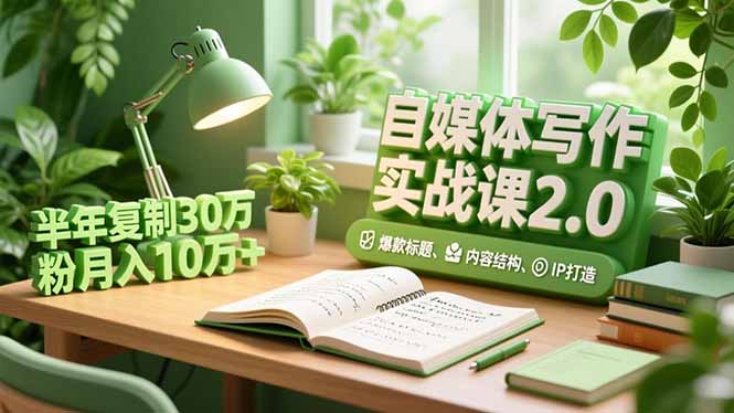自媒体写作实战课2.0，爆款标题、内容结构、IP打造，半年复制30万粉月入10万+-惠声网赚