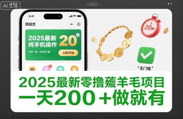 2025最新零撸薅羊毛项目，纯手机操作，20秒一单，无任何门槛，一天200+做就有【揭秘】-惠声网赚