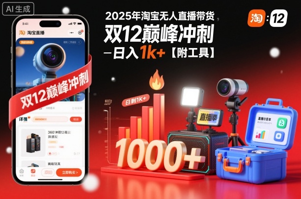 2025年淘宝无人直播带货，冲刺双12，日入1k+【附工具】【揭秘】-惠声网赚