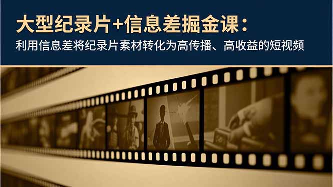 大型纪录片+信息差掘金课：利用信息差将纪录片素材转化为高传播、高收益的短视频-惠声网赚