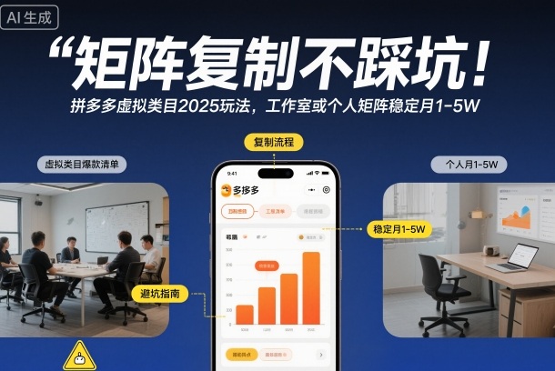 矩阵复制不踩坑！拼多多虚拟类目2025玩法，工作室或者个人矩阵稳定月1-5W【揭秘】-惠声网赚