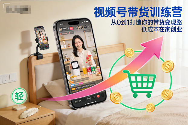 视频号带货训练营，从0到1打造你的带货变现路，低成本在家创业-惠声网赚