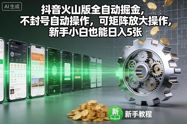 抖音火山版全自动掘金，不封号自动操作，可矩阵放大操作，新手小白也能日入5张【揭秘】-惠声网赚
