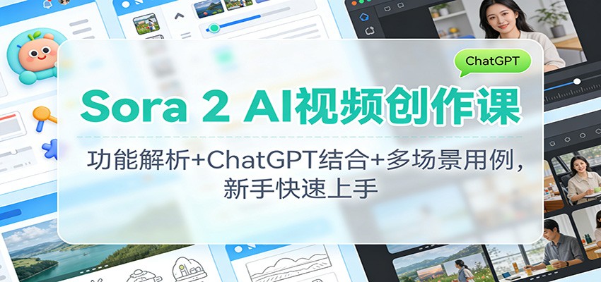 Sora 2 AI视频创作课：功能解析+ChatGPT结合+多场景用例，新手快速上手-惠声网赚