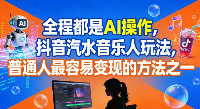 全程都是AI操作，抖音汽水音乐人玩法，普通人最容易变现的方法之一-惠声网赚