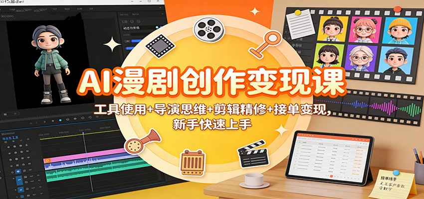 AI漫剧创作变现课：工具使用+导演思维+剪辑精修+接单变现，新手快速上手-惠声网赚