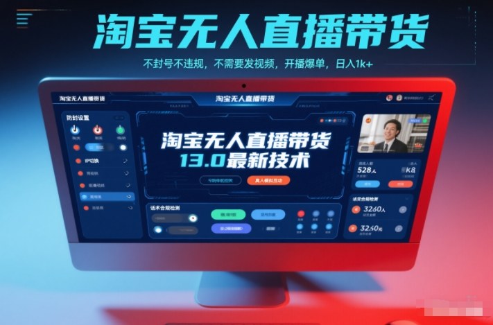 淘宝无人直播带货13.0最新技术，不封号不违规，不需要发视频，开播爆单，日入1k+【揭秘】-惠声网赚