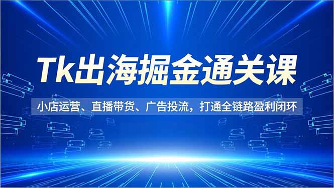 Tk出海掘金通关课，小店运营、直播带货、广告投流，打通全链路盈利闭环-惠声网赚