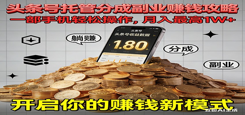 全程托管今日头条，一部手机就可以开干，最高躺赚1W+-惠声网赚