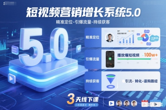 短视频营销增长系统5.0，精准定位-引爆流量-持续获客，3天线下课(音频+图片)-惠声网赚