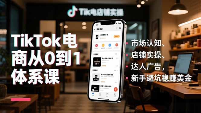 TikTok电商从0到1体系课，市场认知、店铺实操、达人广告，新手避坑稳赚美金-惠声网赚