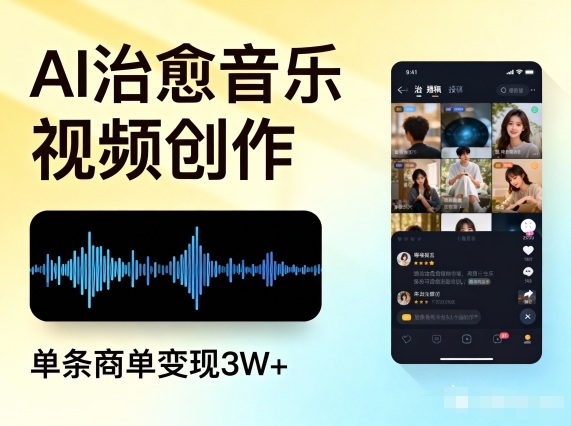 AI做治愈音乐视频，多平台投稿，单条商单变现3W+-惠声网赚