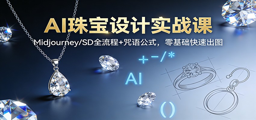 AI珠宝设计实战课：Midjourney/SD全流程+咒语公式，零基础快速出图-惠声网赚