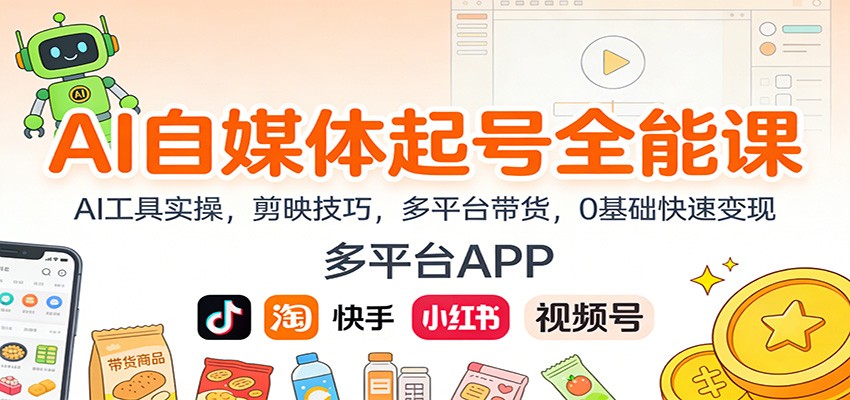 AI自媒体起号全能课：AI工具实操，剪映技巧，多平台带货，0基础快速变现-惠声网赚
