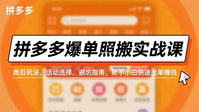 拼多多爆单照搬实战课，类目玩法、活动选择、避坑指南，新手小白快速出单赚钱-惠声网赚