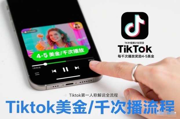 TK中视频计划项目，Tiktok第一人称解说流程，每干次播放奖励4-5美金-惠声网赚