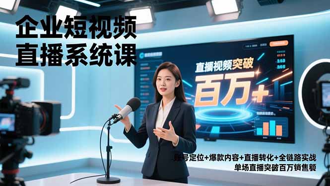 企业短视频直播系统课，账号定位+爆款内容+直播转化+全链路实战，单场直播突破百万销售额-惠声网赚