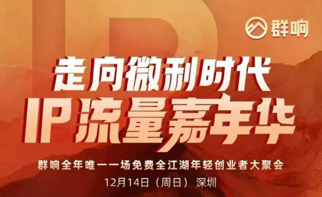 2025ip嘉年华万人12月14深圳线下课，走向微利时代，IP流量嘉年华，实操性极强的商业干货课-惠声网赚