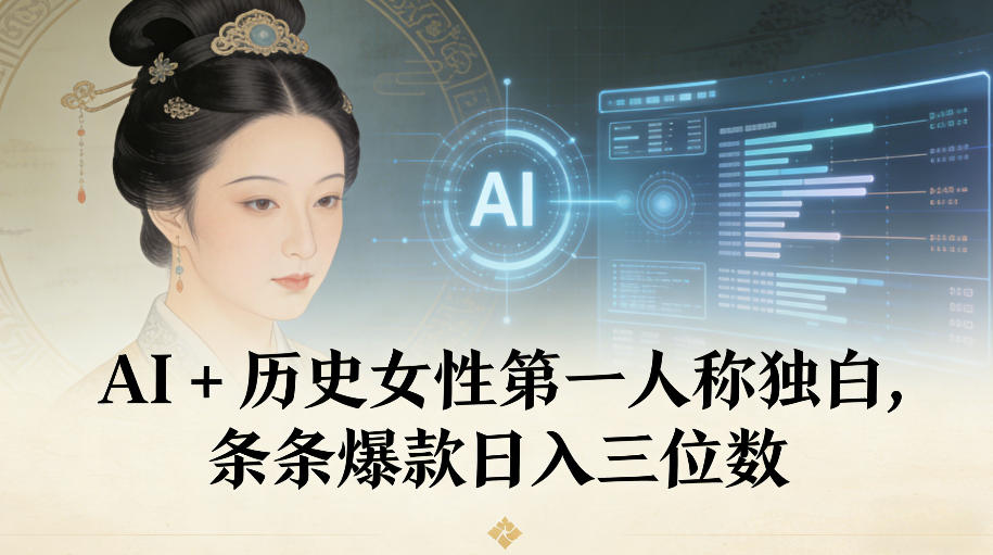 AI+历史女性第一人称独白，条条爆款日入三位数-惠声网赚