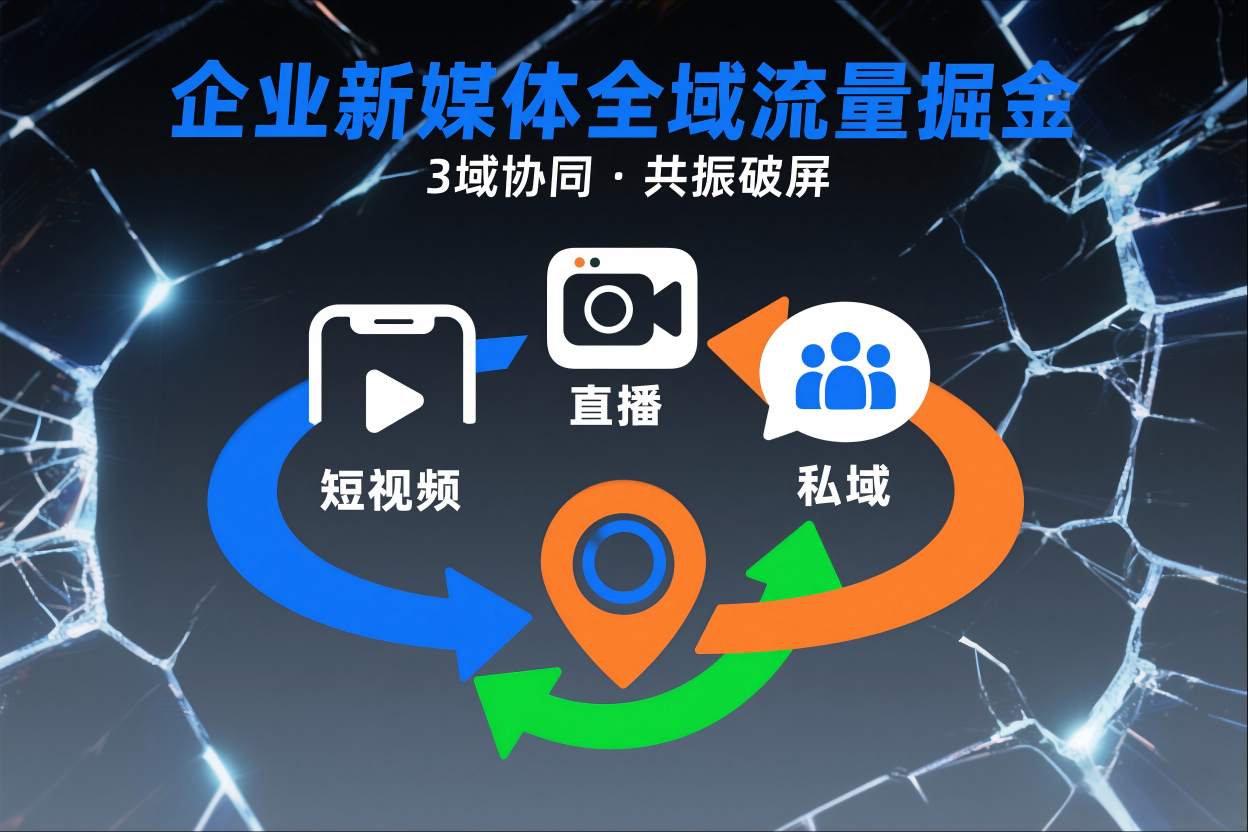 短视频全域商业模式，企业新媒体全域流量掘金，3域协同，共振破屏，短视频-直播-私域-地域-惠声网赚