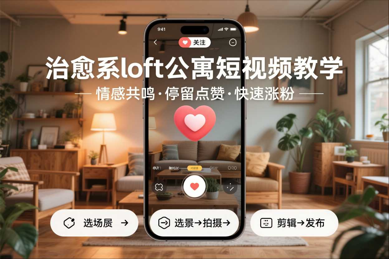 治愈系loft公寓短视频制作教学，情感共鸣引停留点赞关注，快速起号涨粉-惠声网赚