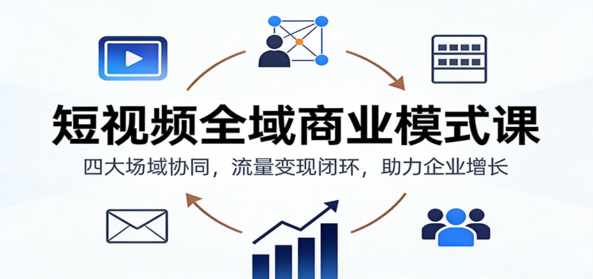 短视频全域商业模式课：四大场域协同，流量变现闭环，助力企业增长-惠声网赚
