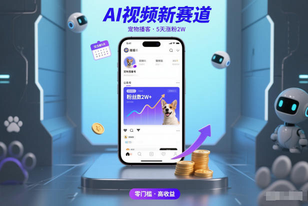 AI视频新赛道，宠物播客仅注册5天涨粉2W，收益非常可观-惠声网赚