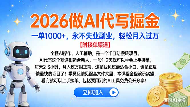 2026做AI代写掘金，一单1000+，永不失业副业，轻松月入过万-惠声网赚