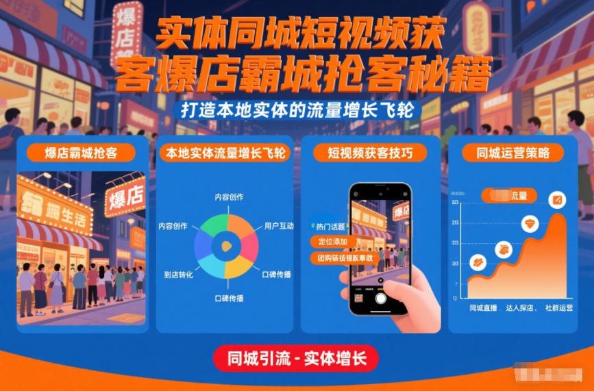 实体同城短视频获客爆店霸城抢客秘籍，打造本地实体的流量增长飞轮-惠声网赚