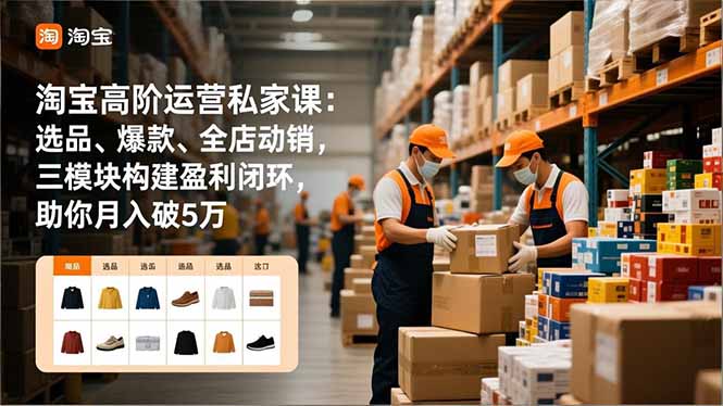 淘宝高阶运营私家课：选品、爆款、全店动销，三模块构建盈利闭环，助你月入破5万(更新12月-惠声网赚