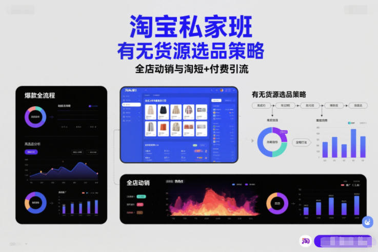 淘宝私家班，有无货源选品策略，高成功率爆款全流程打法，全店动销与淘短+付费引流(更新)-惠声网赚