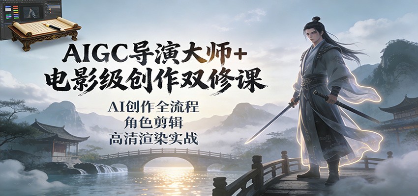 AIGC导演大师+电影级创作双修课：AI创作全流程、角色剪辑、高清渲染实战-惠声网赚